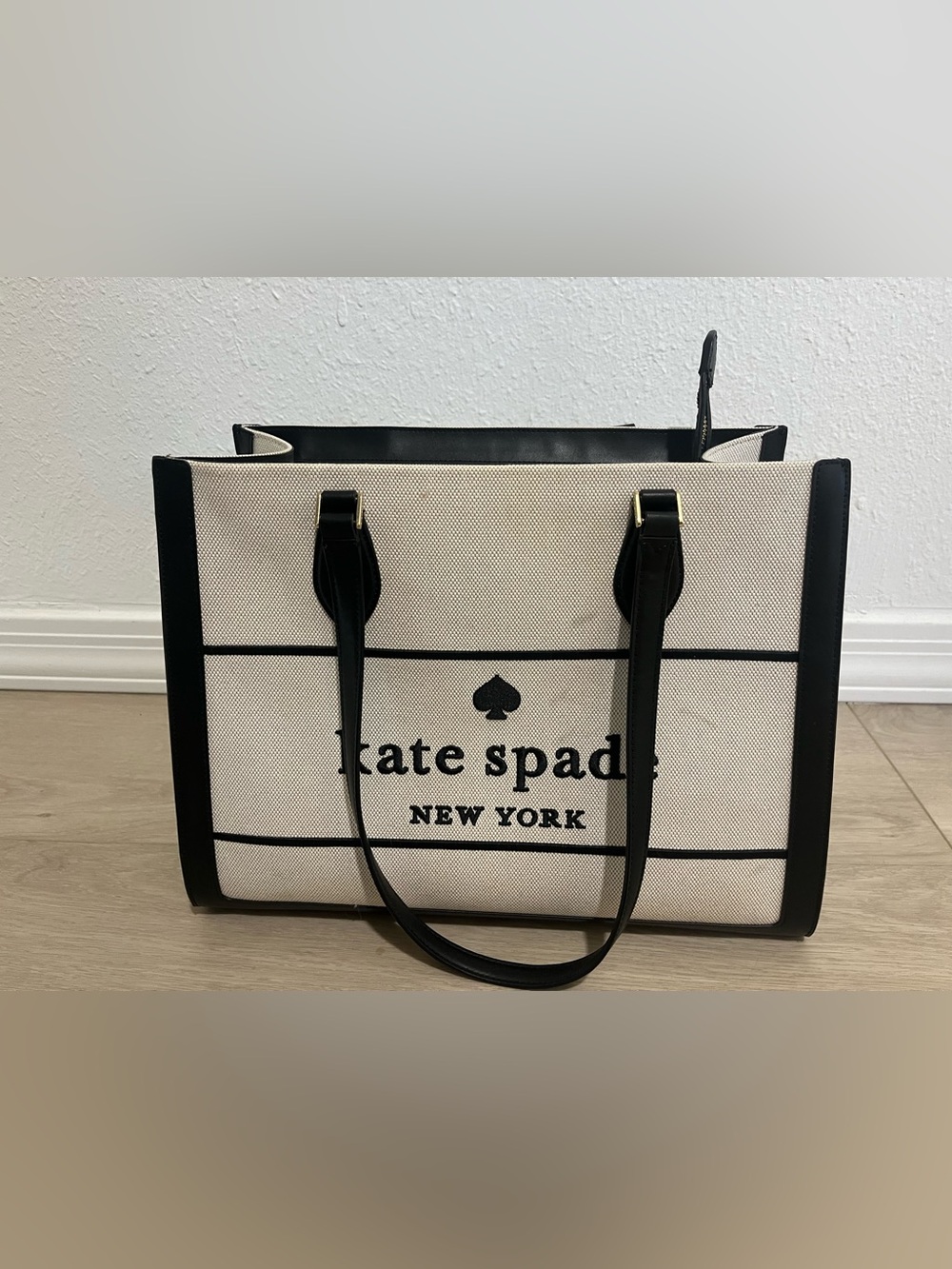 kate spade Cream and Black Logo Canvas Tote